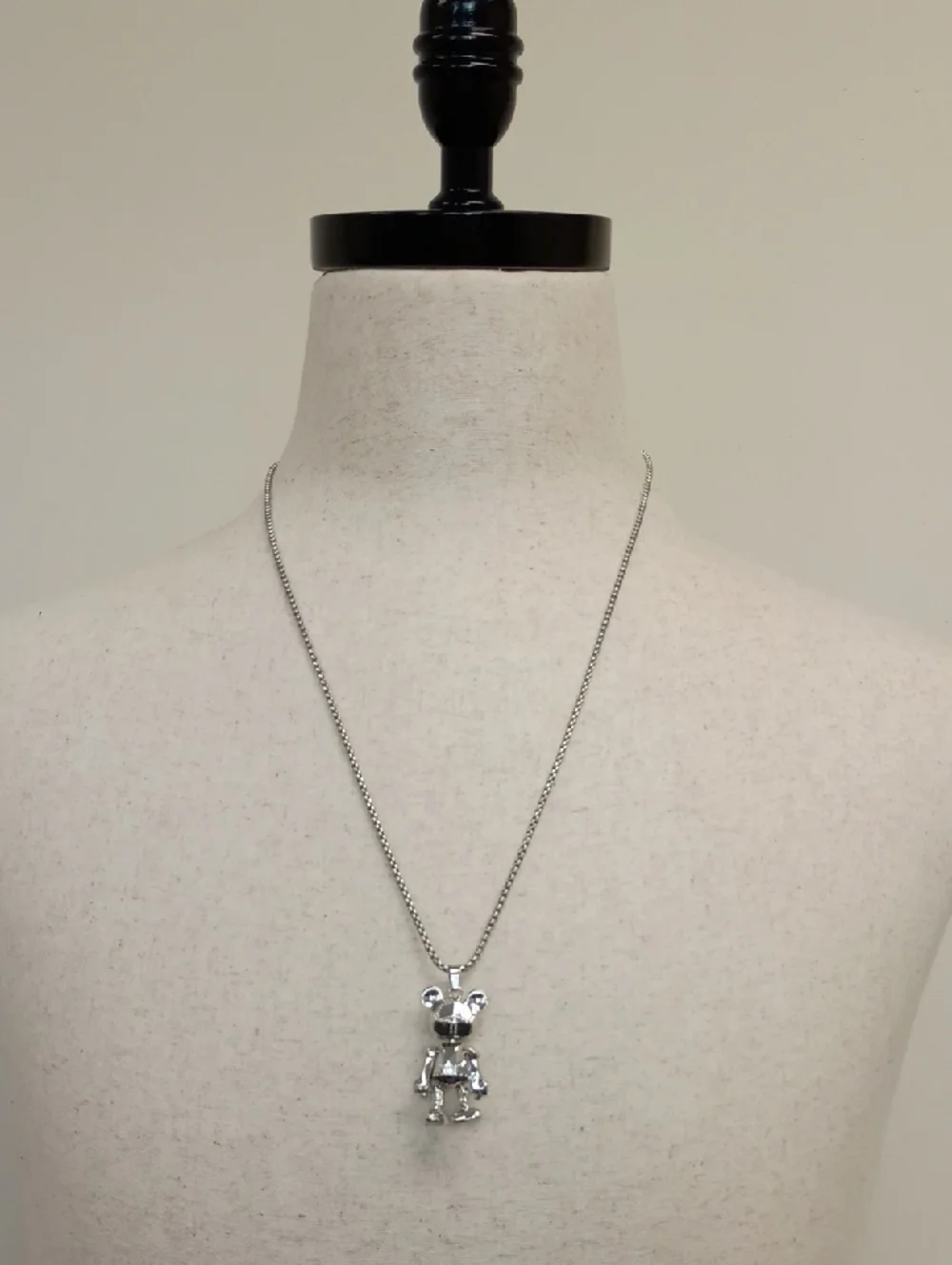 Silver Teddy Bear Pendant Necklace Cute Y2K Charm Chain Unisex